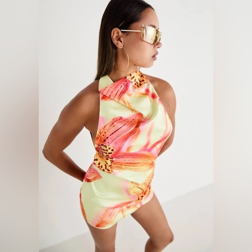 Jaded London Floral Satin Mini Dress in Red, Pink and Yellow - Picture 9 of 11